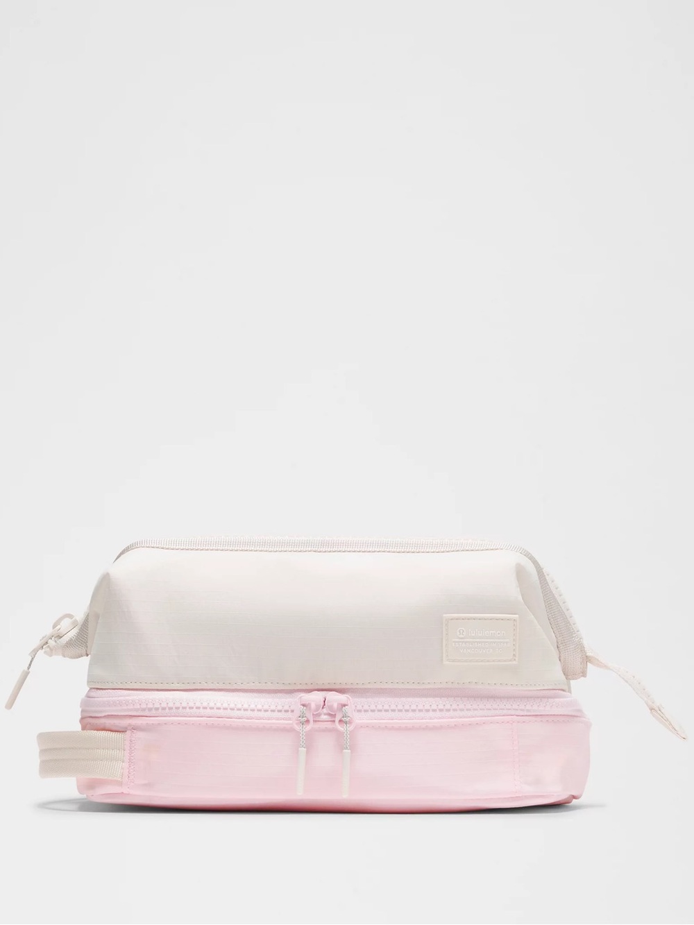 NWT Lululemon dual compartment Two Tone Pink Cream Travel Toiletry Bag sold out